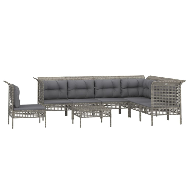 8-delige Loungeset met kussens poly rattan grijs MeubelReus