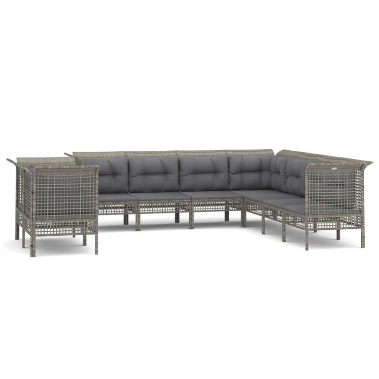 9-delige Loungeset met kussens poly rattan grijs MeubelReus