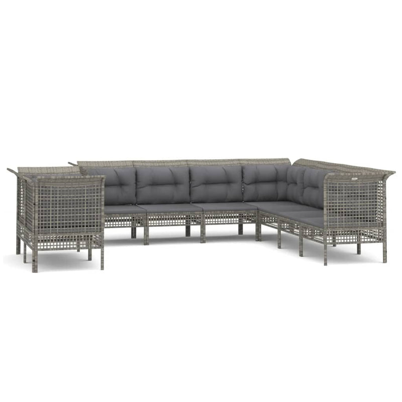 9-delige Loungeset met kussens poly rattan grijs MeubelReus