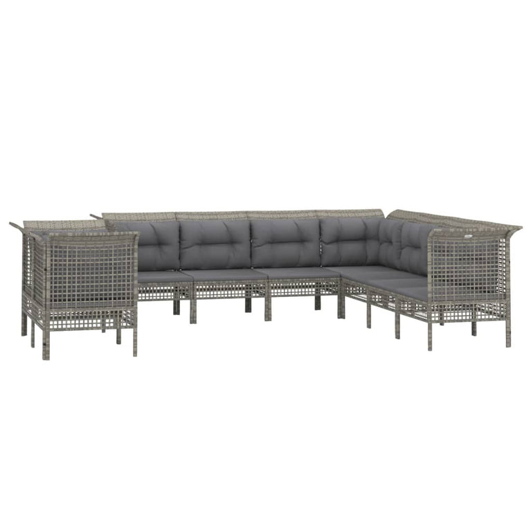 9-delige Loungeset met kussens poly rattan grijs MeubelReus