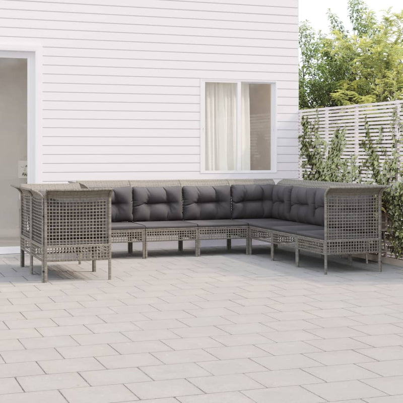 9-delige Loungeset met kussens poly rattan grijs MeubelReus