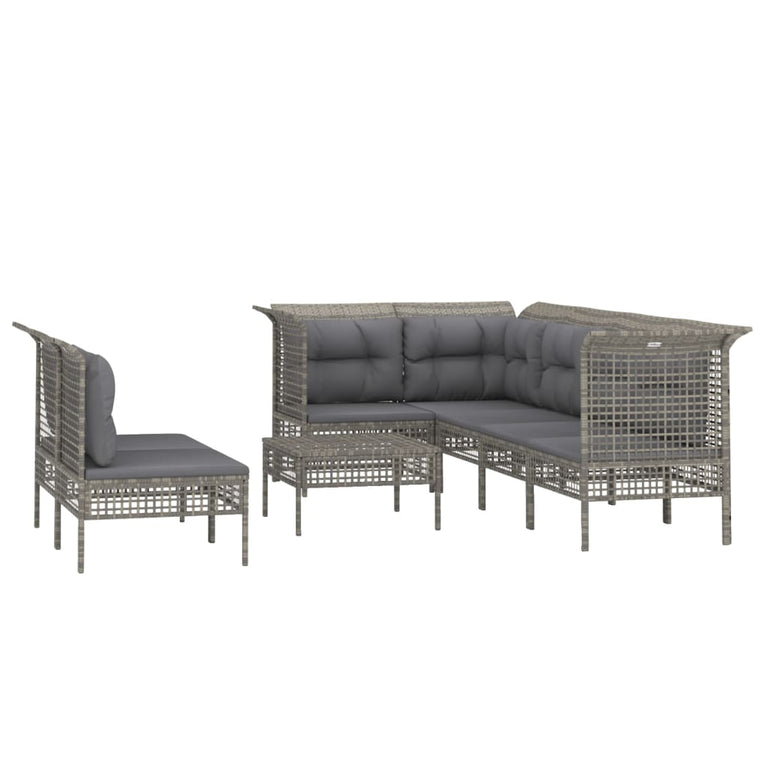 8-delige Loungeset met kussens poly rattan grijs MeubelReus
