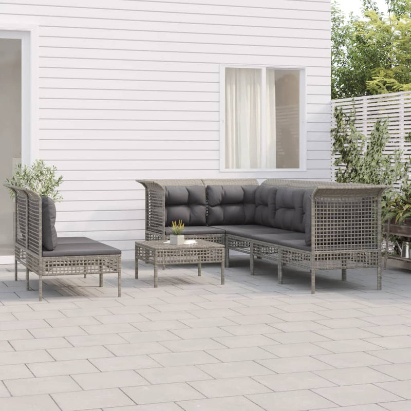 8-delige Loungeset met kussens poly rattan grijs MeubelReus