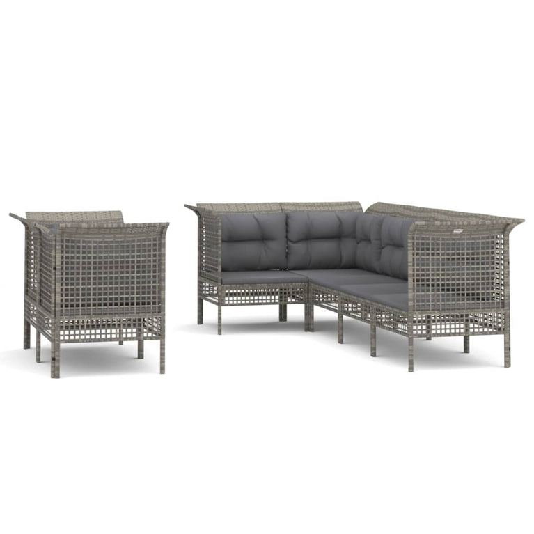 7-delige Loungeset met kussens poly rattan grijs MeubelReus