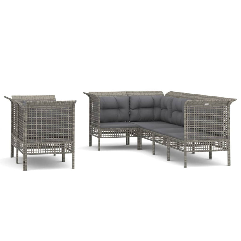 7-delige Loungeset met kussens poly rattan grijs MeubelReus