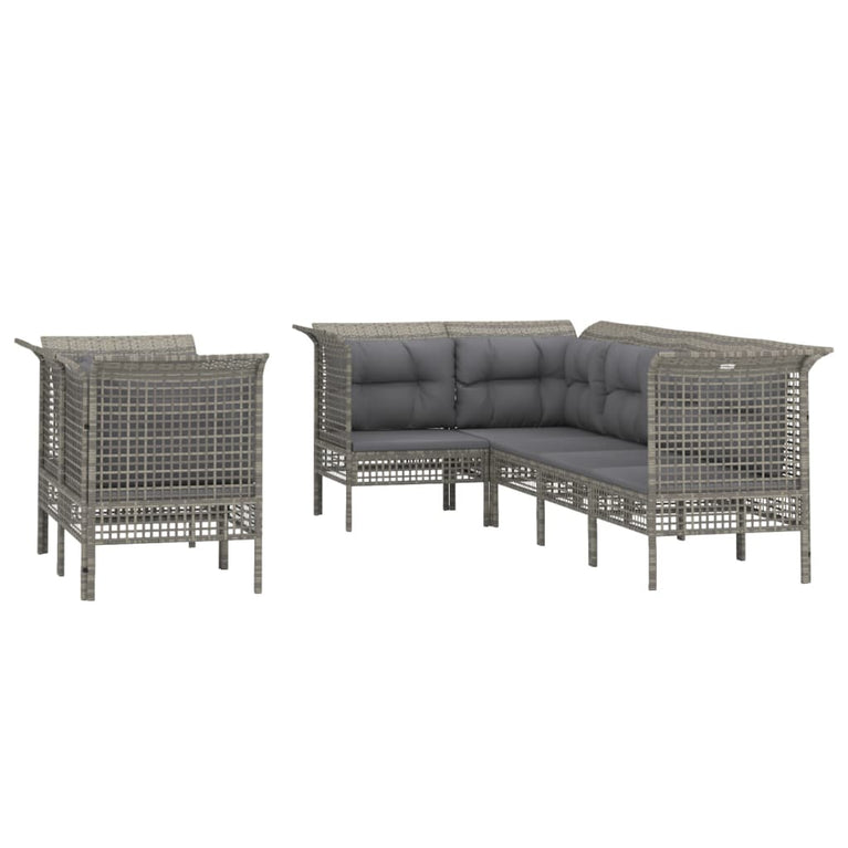 7-delige Loungeset met kussens poly rattan grijs MeubelReus