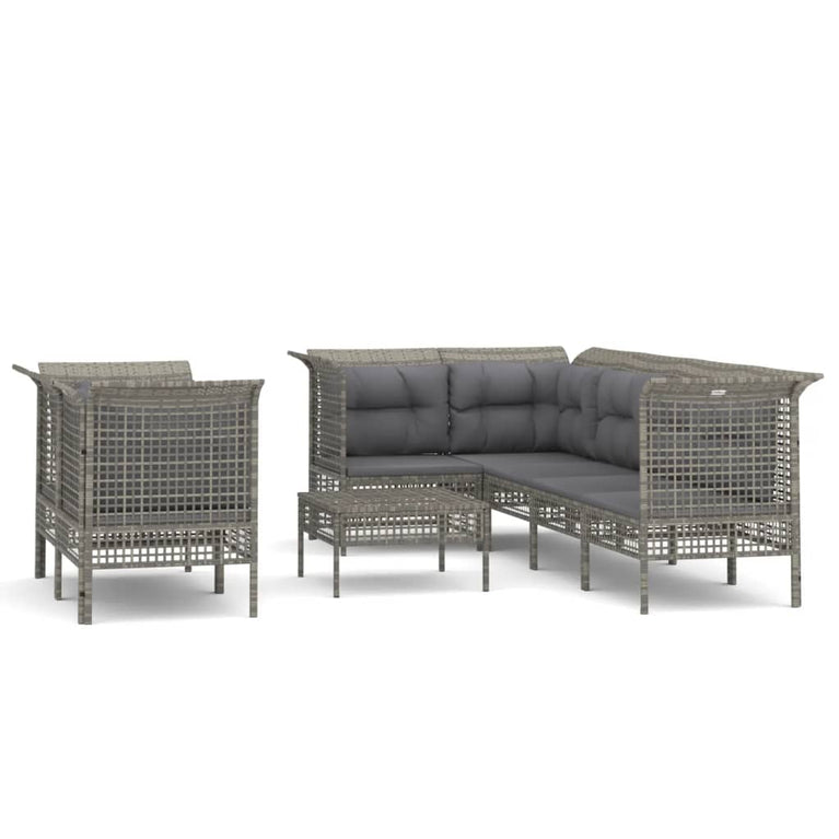 8-delige Loungeset met kussens poly rattan grijs MeubelReus