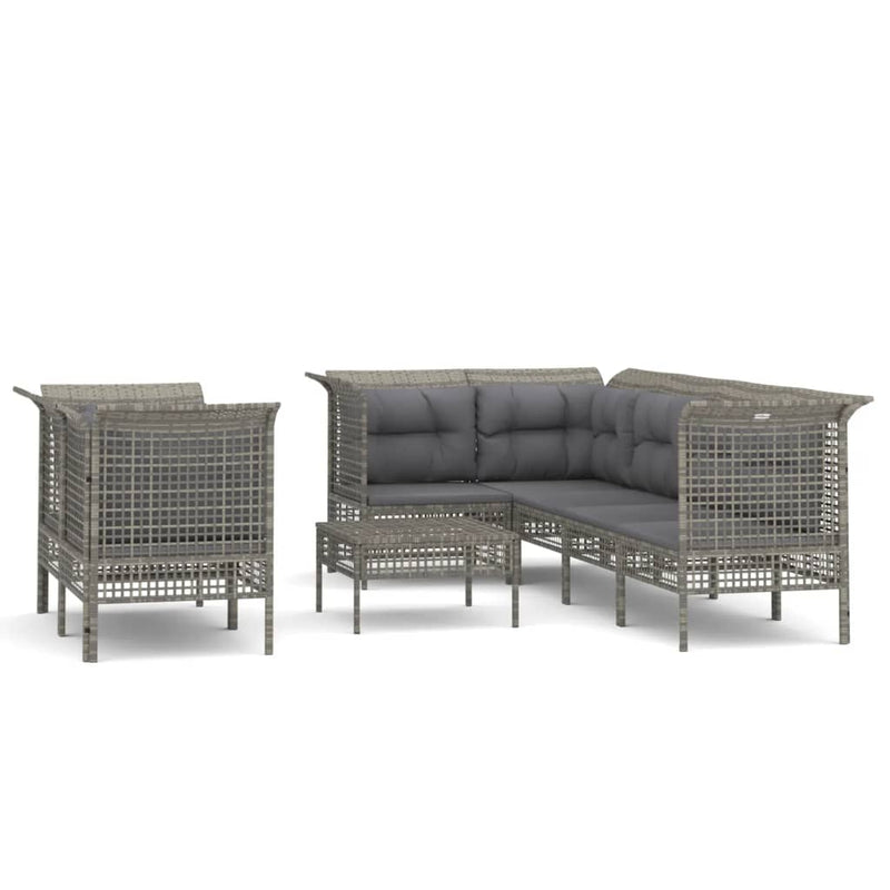 8-delige Loungeset met kussens poly rattan grijs MeubelReus