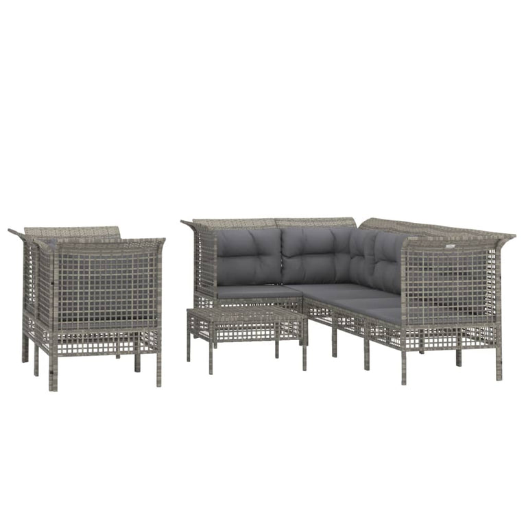 8-delige Loungeset met kussens poly rattan grijs MeubelReus