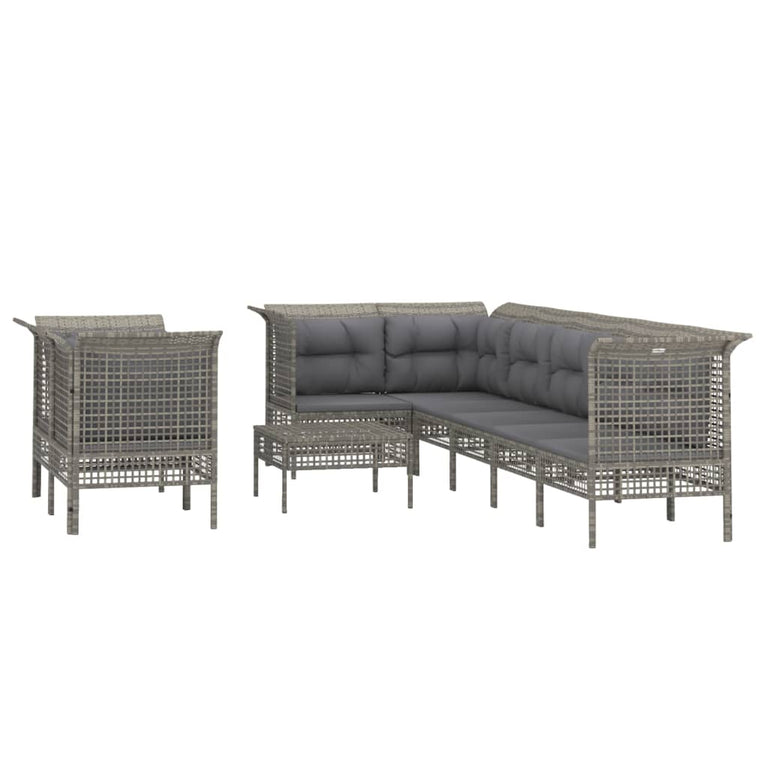 9-delige Loungeset met kussens poly rattan grijs MeubelReus