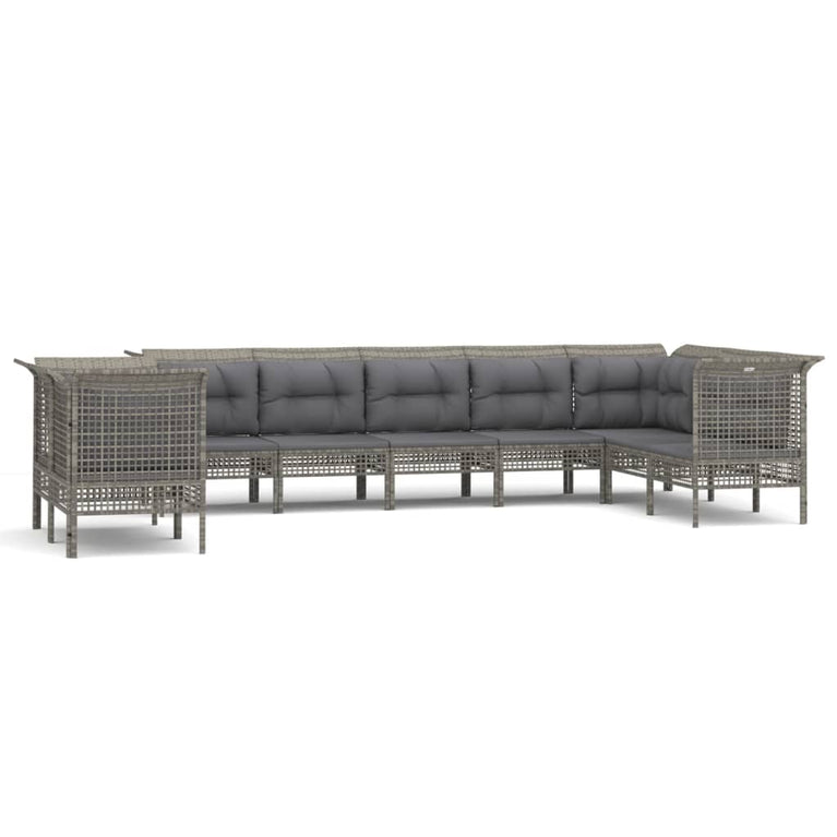 9-delige Loungeset met kussens poly rattan grijs MeubelReus