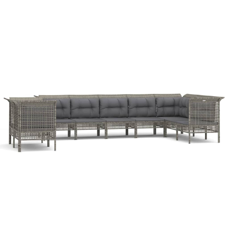 9-delige Loungeset met kussens poly rattan grijs MeubelReus