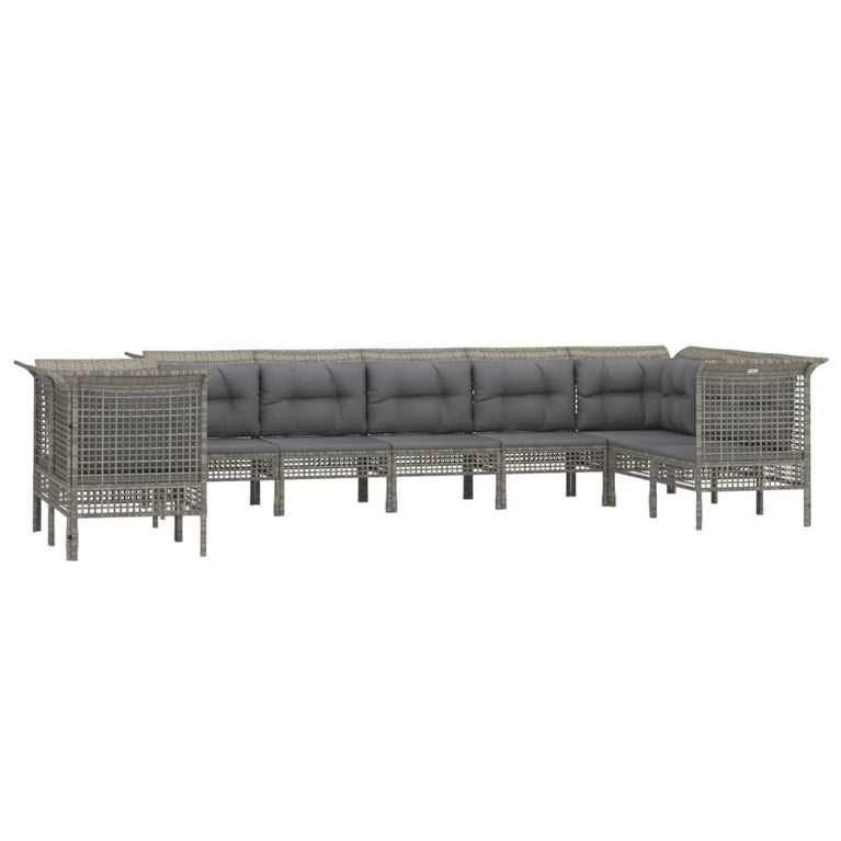 9-delige Loungeset met kussens poly rattan grijs MeubelReus