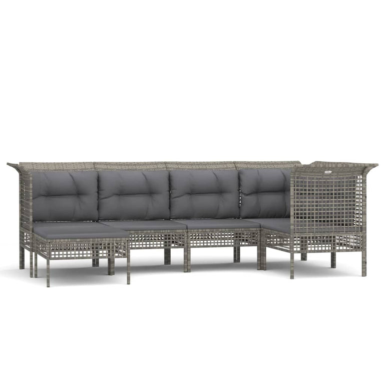 6-delige Loungeset met kussens poly rattan grijs MeubelReus