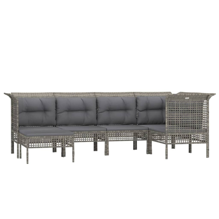 6-delige Loungeset met kussens poly rattan grijs MeubelReus