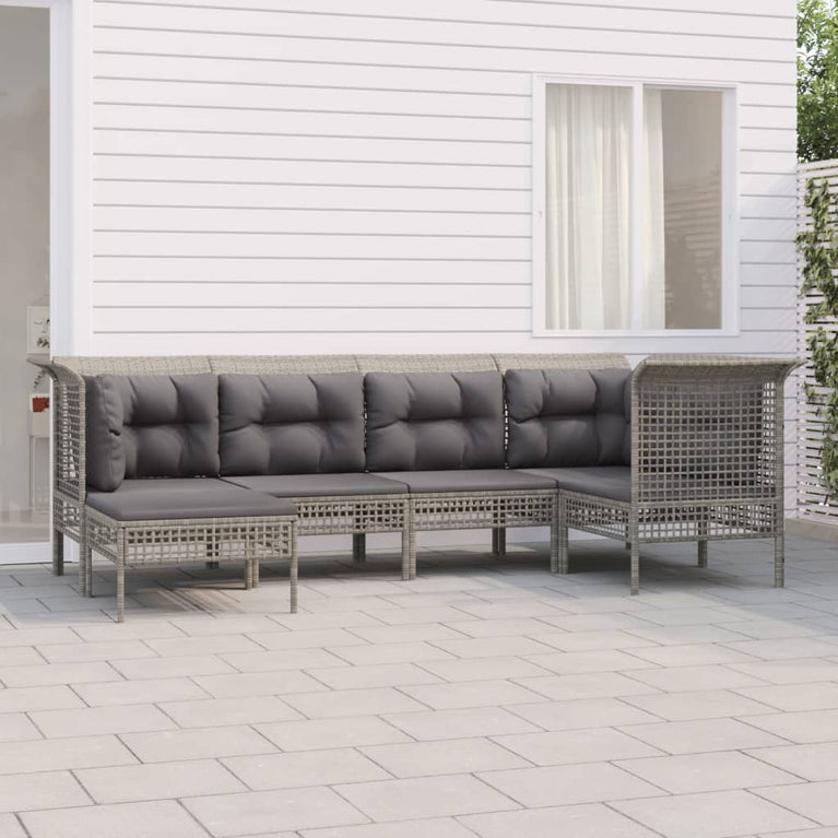 6-delige Loungeset met kussens poly rattan grijs MeubelReus