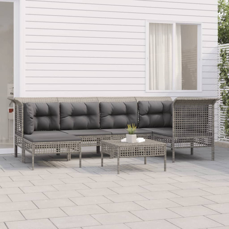 7-delige Loungeset met kussens poly rattan grijs MeubelReus