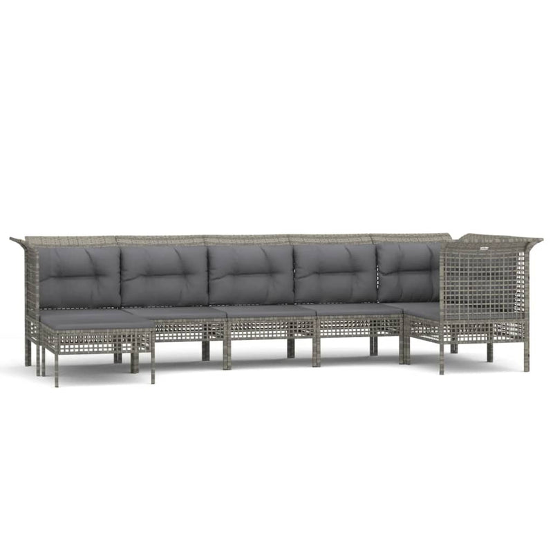 7-delige Loungeset met kussens poly rattan grijs MeubelReus