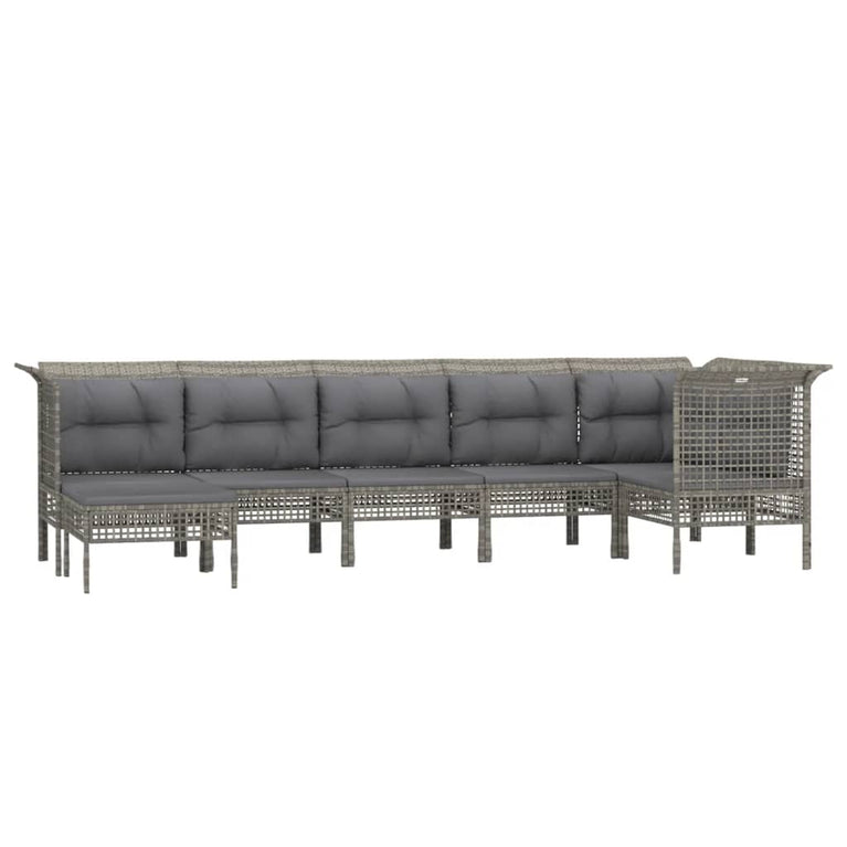 7-delige Loungeset met kussens poly rattan grijs MeubelReus