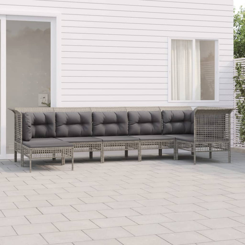 7-delige Loungeset met kussens poly rattan grijs MeubelReus