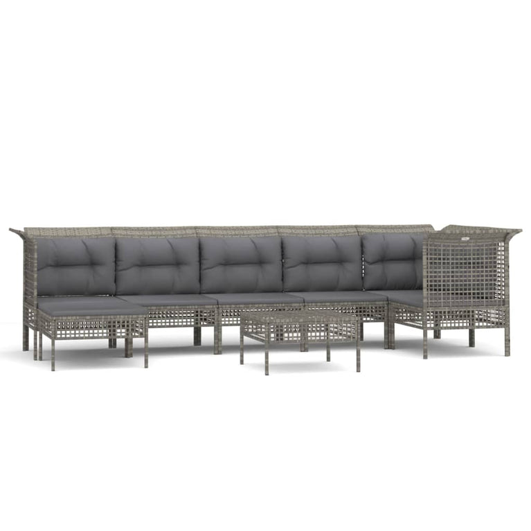 8-delige Loungeset met kussens poly rattan grijs MeubelReus