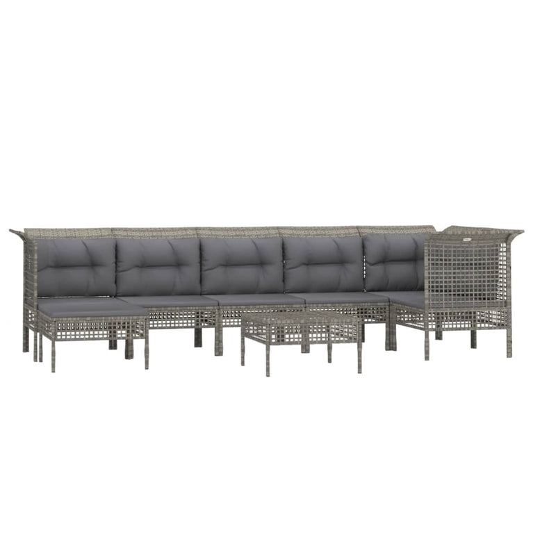 8-delige Loungeset met kussens poly rattan grijs MeubelReus