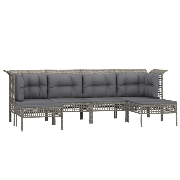 6-delige Loungeset met kussens poly rattan grijs MeubelReus
