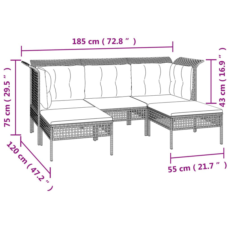 6-delige Loungeset met kussens poly rattan grijs MeubelReus