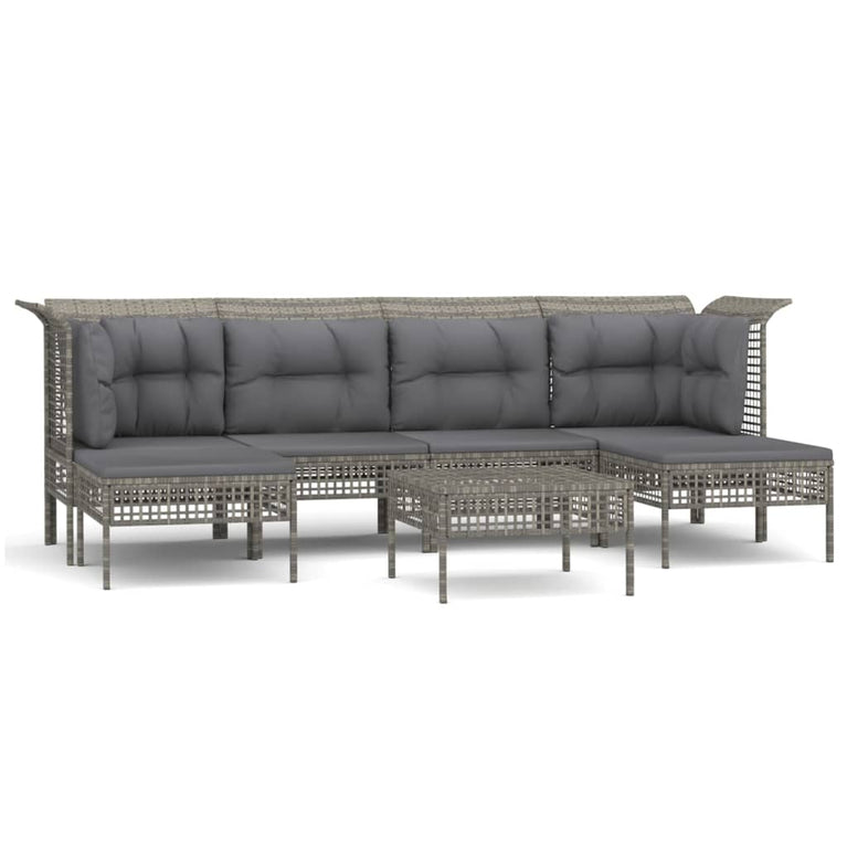 7-delige Loungeset met kussens poly rattan grijs MeubelReus