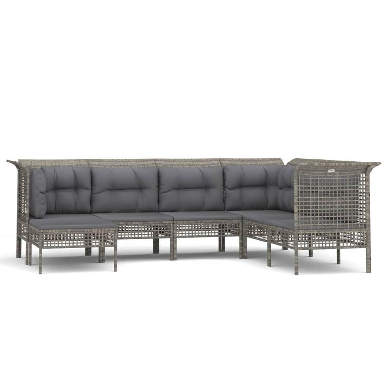 7-delige Loungeset met kussens poly rattan grijs MeubelReus
