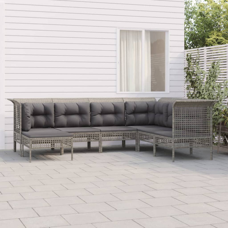 7-delige Loungeset met kussens poly rattan grijs MeubelReus