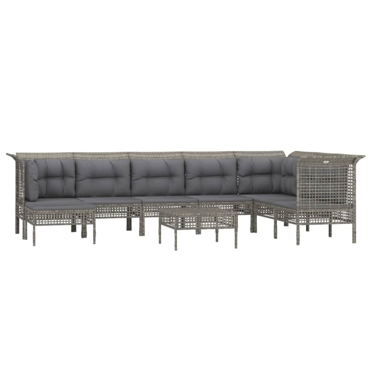 9-delige Loungeset met kussens poly rattan grijs MeubelReus