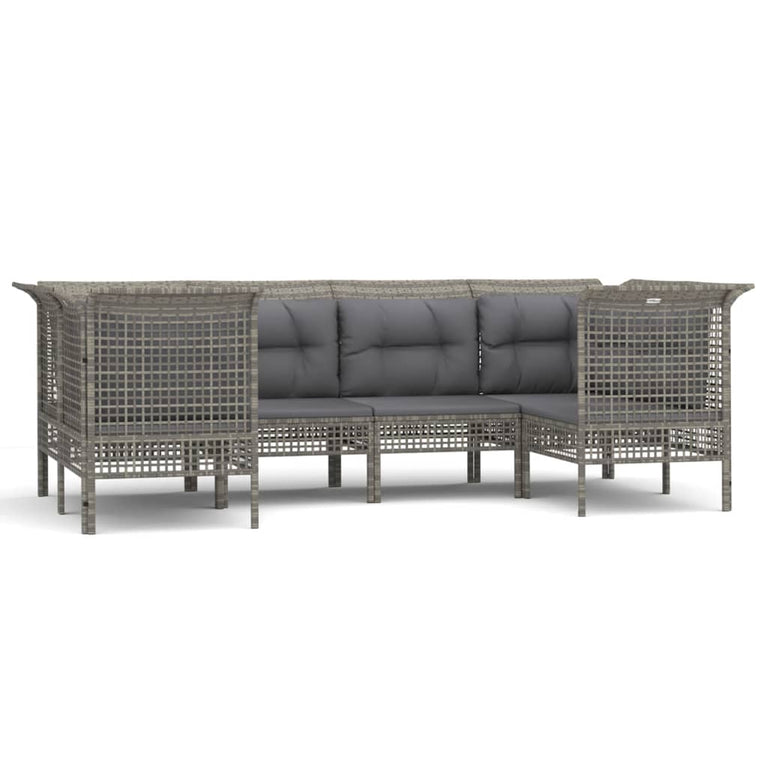 6-delige Loungeset met kussens poly rattan grijs MeubelReus