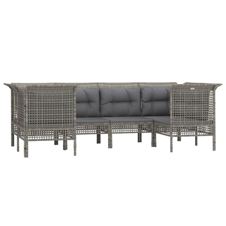 6-delige Loungeset met kussens poly rattan grijs MeubelReus
