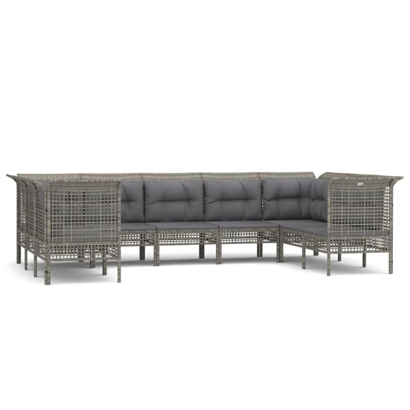 9-delige Loungeset met kussens poly rattan grijs MeubelReus
