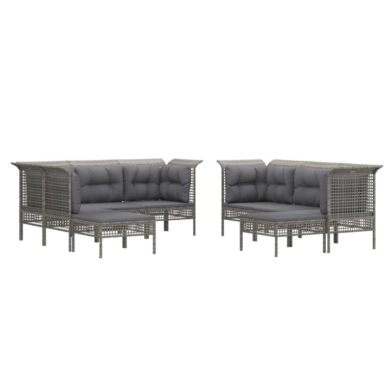 9-delige Loungeset met kussens poly rattan grijs MeubelReus