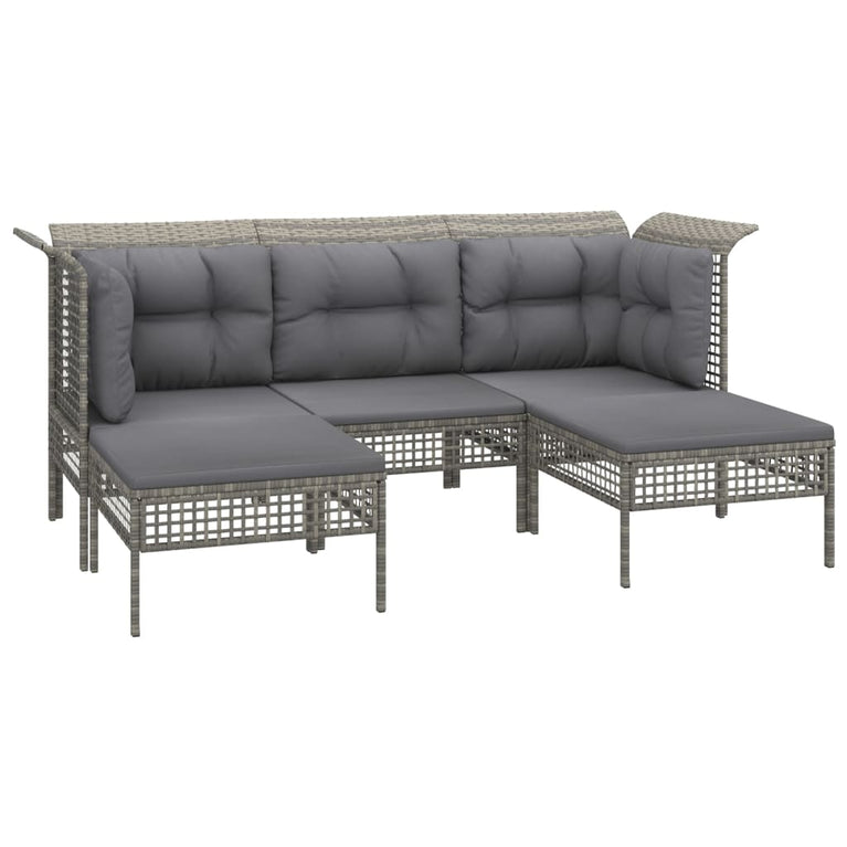 9-delige Loungeset met kussens poly rattan grijs MeubelReus
