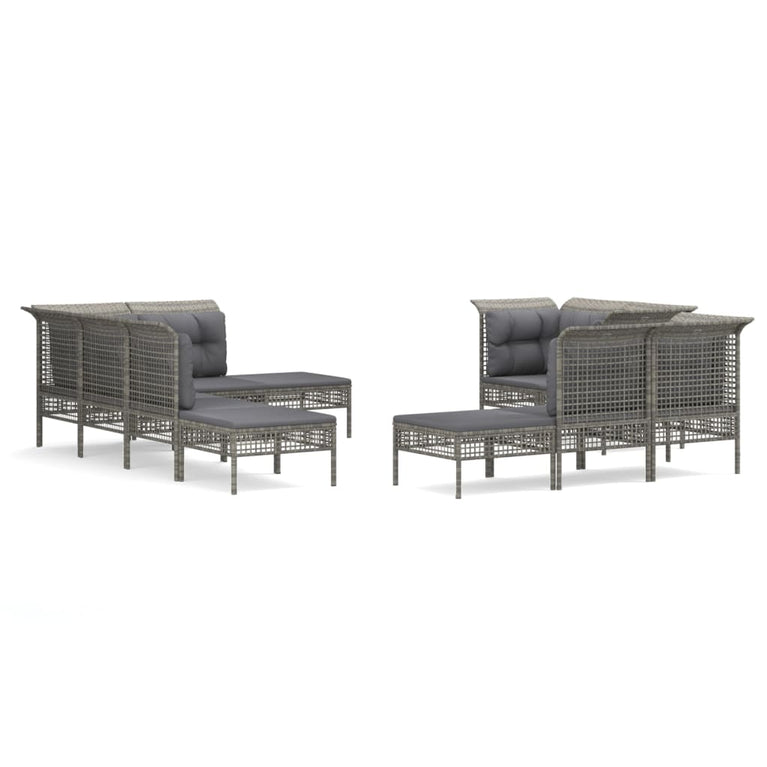 10-delige Loungeset met kussens poly rattan grijs MeubelReus