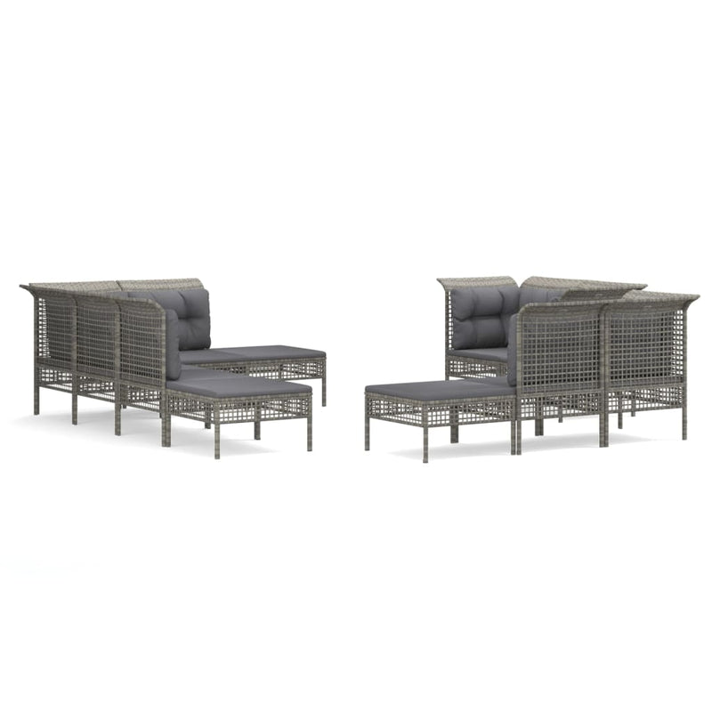 10-delige Loungeset met kussens poly rattan grijs MeubelReus
