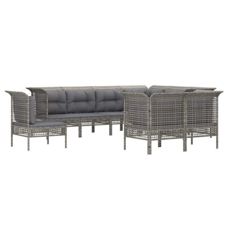 9-delige Loungeset met kussens poly rattan grijs MeubelReus