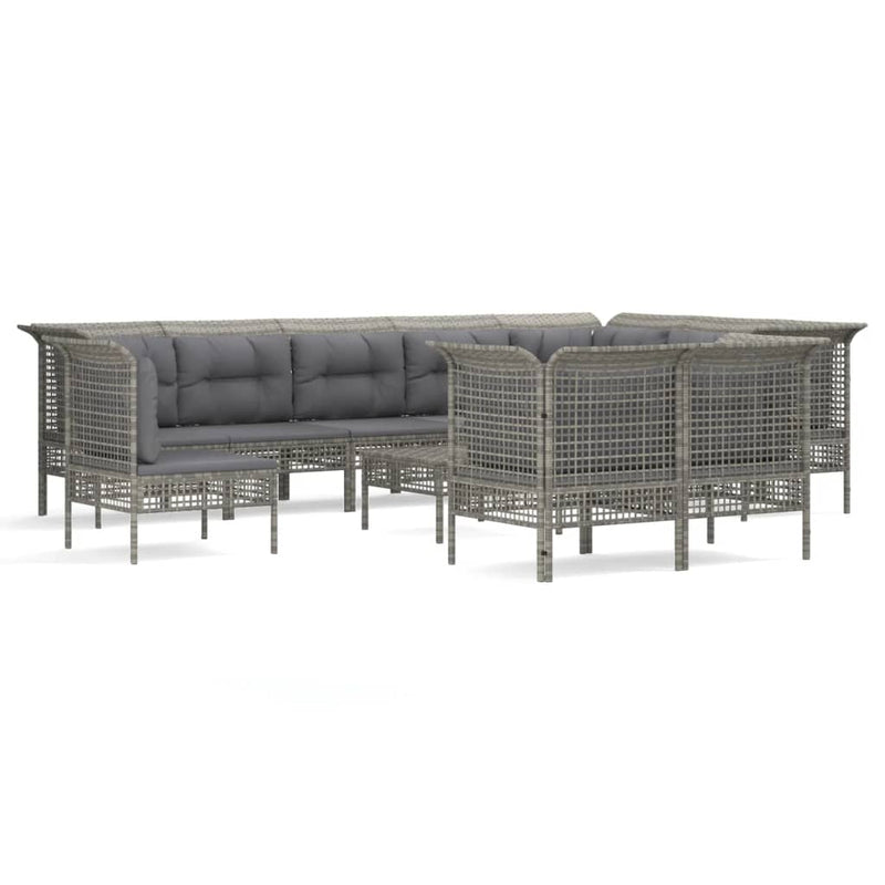 11-delige Loungeset met kussens poly rattan grijs MeubelReus