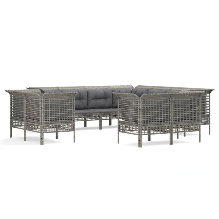 11-delige Loungeset met kussens poly rattan grijs MeubelReus