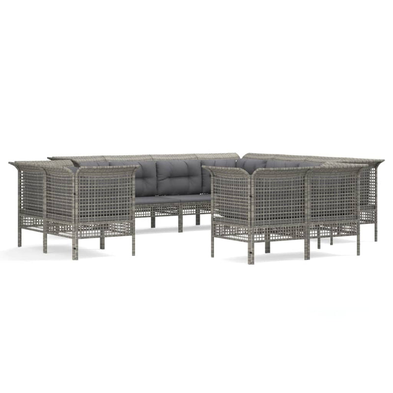 11-delige Loungeset met kussens poly rattan grijs MeubelReus
