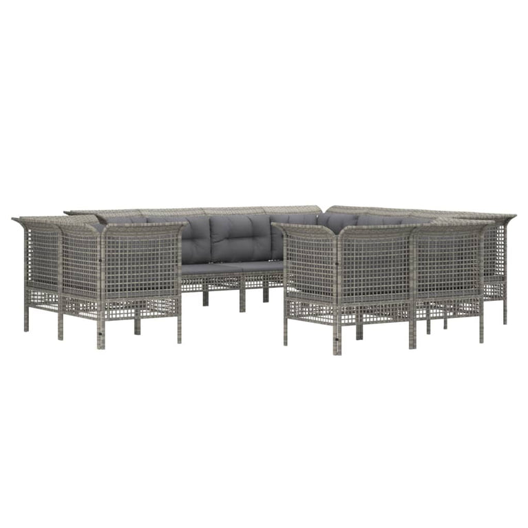 11-delige Loungeset met kussens poly rattan grijs MeubelReus