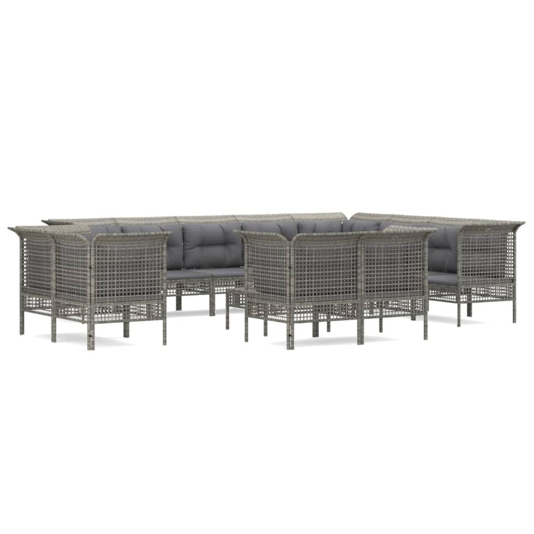 13-delige Loungeset met kussens poly rattan grijs MeubelReus