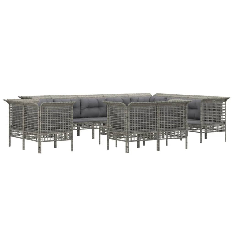 13-delige Loungeset met kussens poly rattan grijs MeubelReus