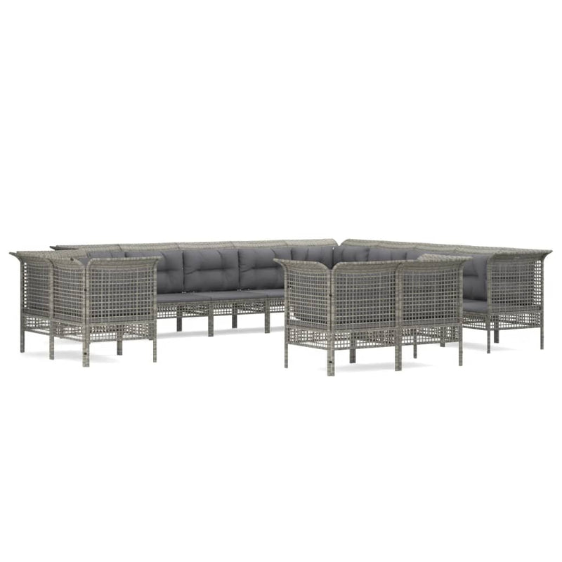 13-delige Loungeset met kussens poly rattan grijs MeubelReus