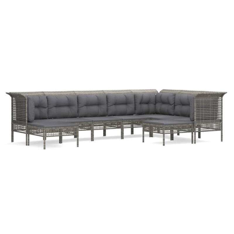 9-delige Loungeset met kussens poly rattan grijs MeubelReus