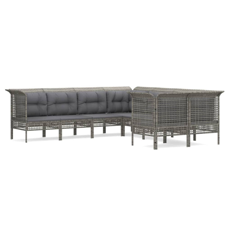 8-delige Loungeset met kussens poly rattan grijs MeubelReus