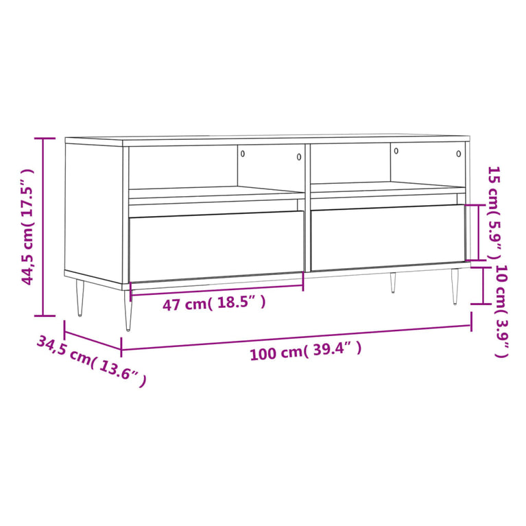 Tv-meubel 100x34,5x44,5 cm bewerkt hout betongrijs MeubelReus